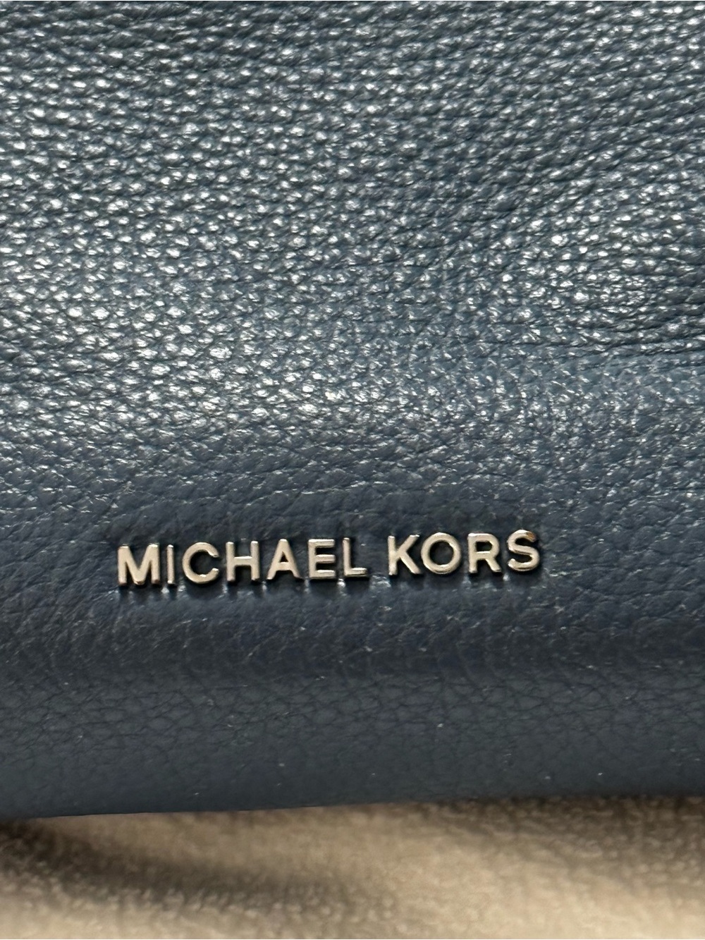 Michael Kors Navy Pebbled Leather Tote with Silver Logo